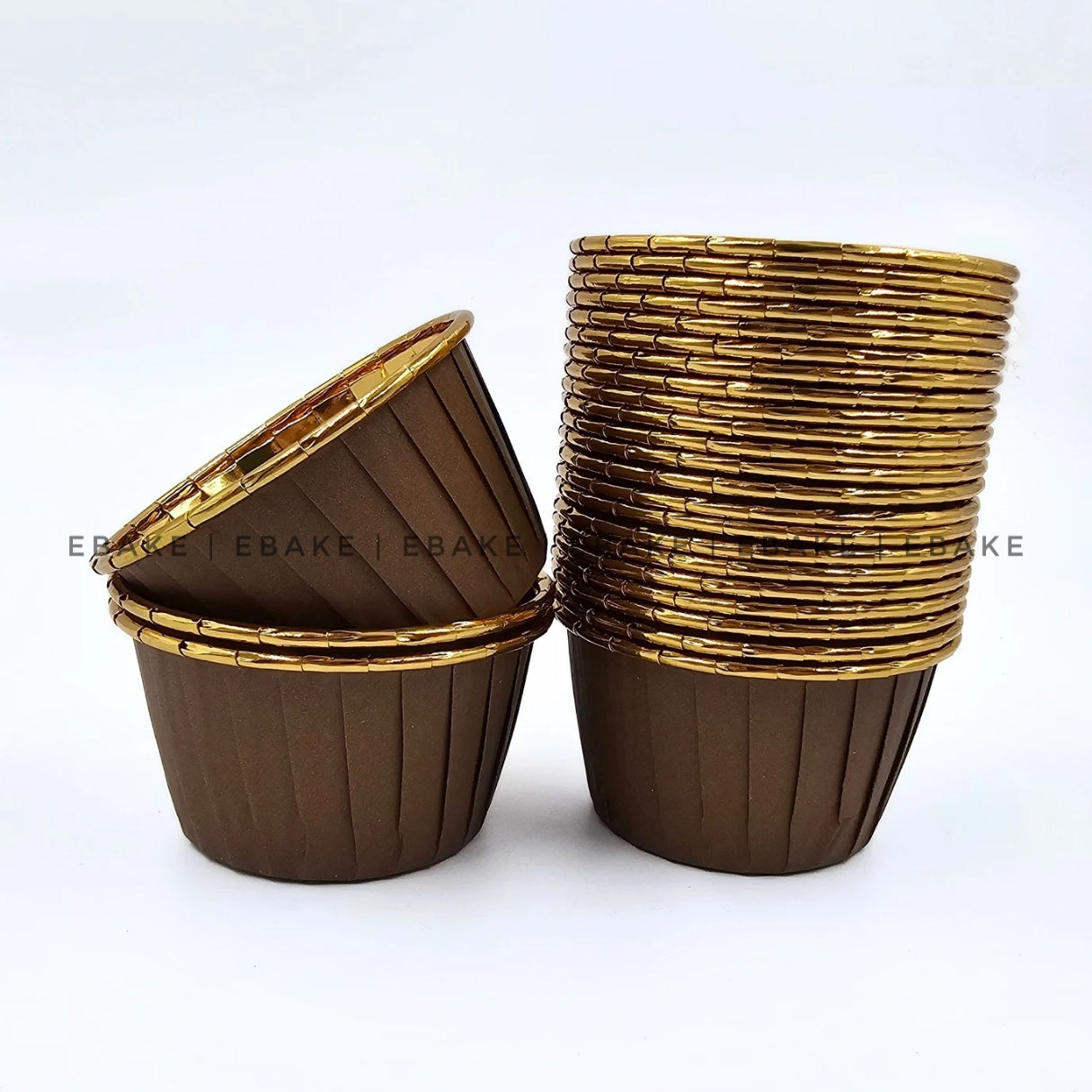 Imported Golden Lined Rolled Rim Muffin Cup / Cupcake Liners - Brown (Set of 25 pieces) Large