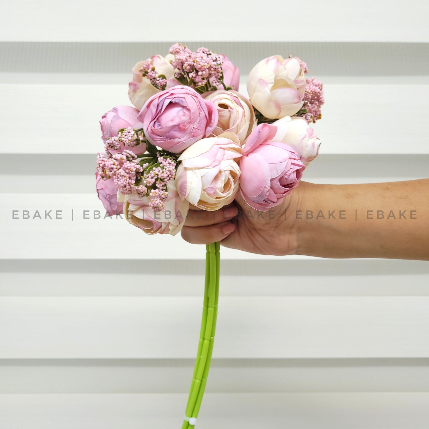 Closed Peony Bunch - Pink & Shaded White (12 peonies & 4 fillers) A465