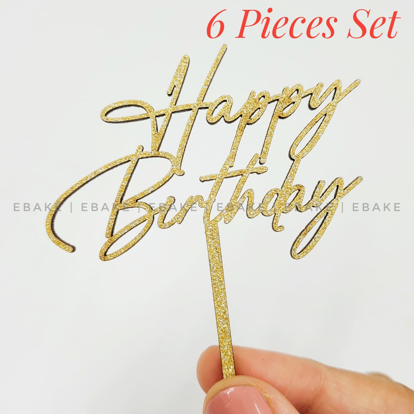 Happy Birthday Mini Topper Gold Glitter (Set of 6) MDF