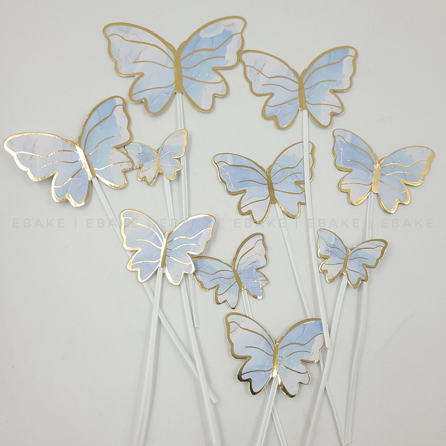 Blue Paper Butterflies With Twistable Stick - Foldable