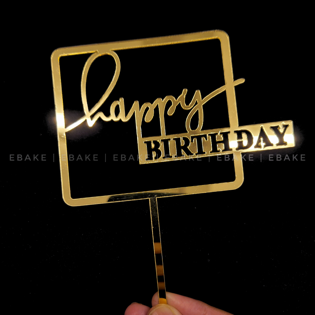 Happy Birthday Cake Topper 5 Inch Golden