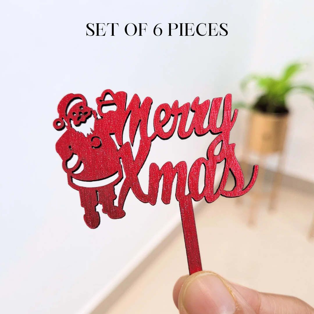 Merry Christmas Mini Cake Topper (Set of 6 Pcs) MDF