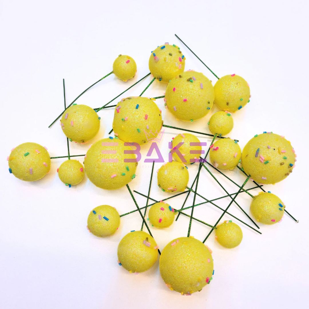 Faux Balls With Sprinkles Yellow - Set Of 20 Pieces