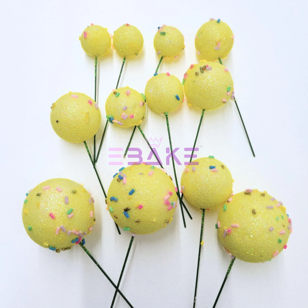 12 Pieces Faux Balls With Sprinkles - Yellow