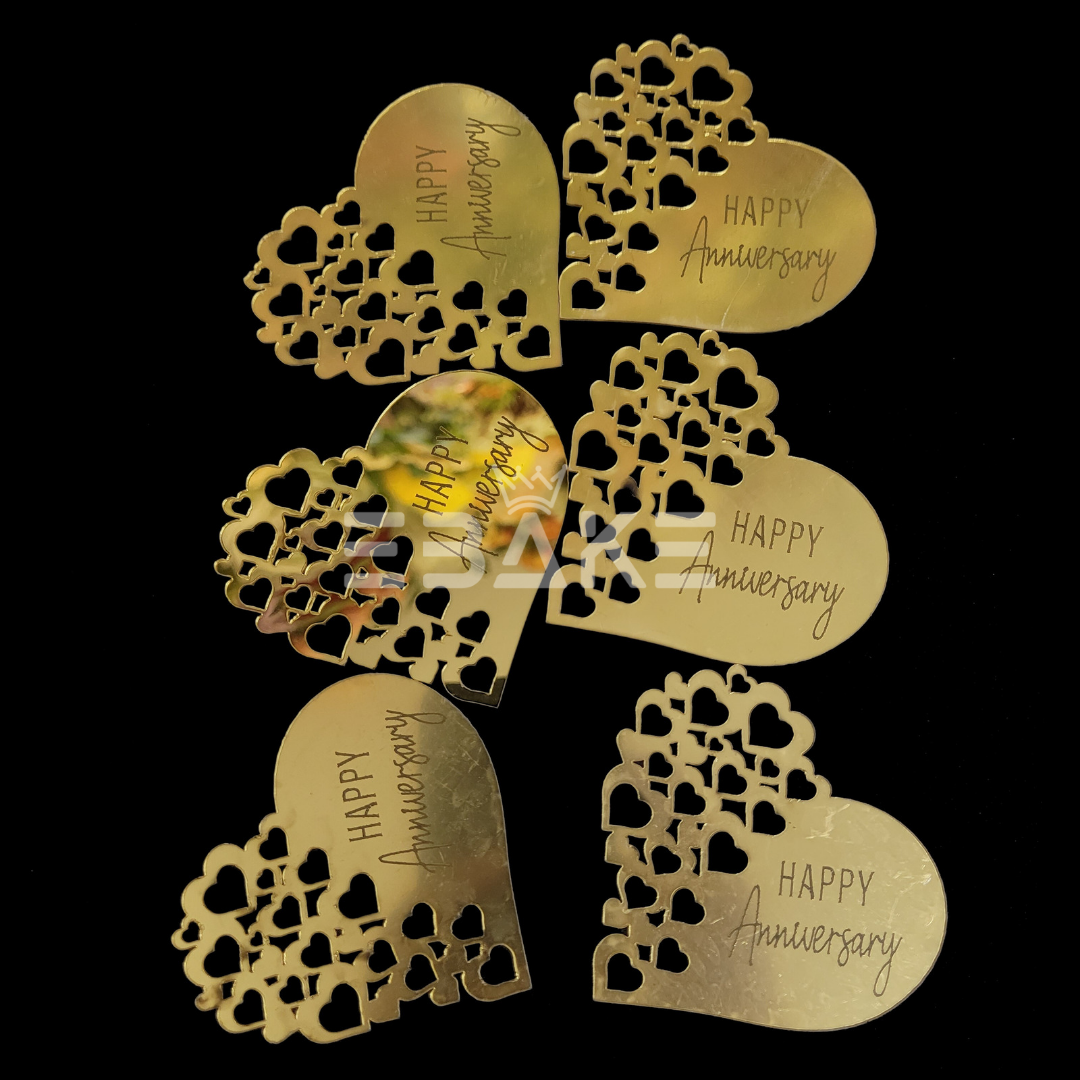 Happy Anniversary Heart Shape Coin Topper (Cake Charm) - Set of 6