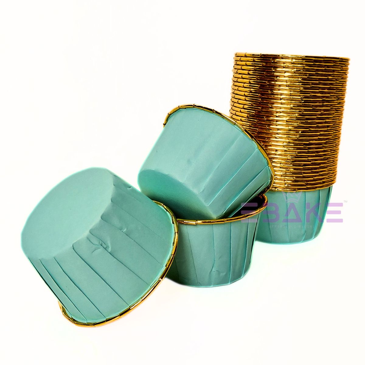Imported Golden Lined Rolled Rim Muffin Cup / Cupcake Liners - Mint Green (Set of 25 pieces) Large