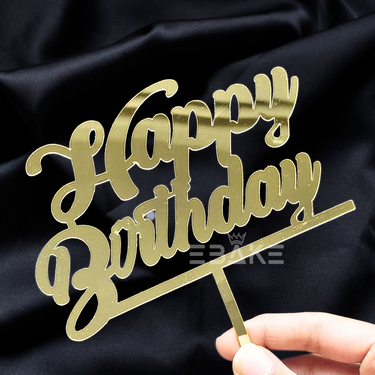 Happy Birthday Cake Topper 5 Inch Golden