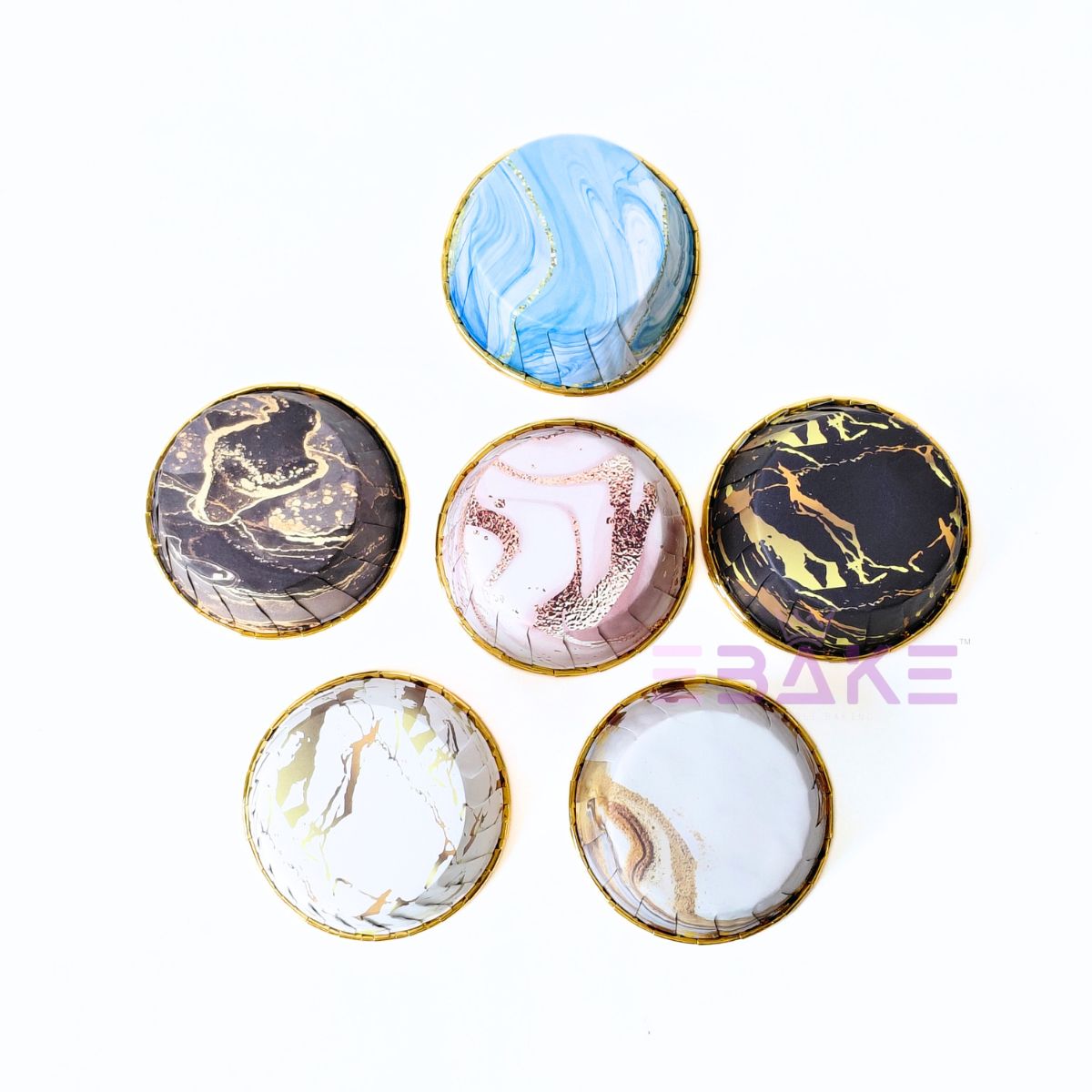 Imported Golden Lined Rolled Rim Muffin Cup / Cupcake Liners - Assorted Marble Printed (Set of 20 pieces) Large