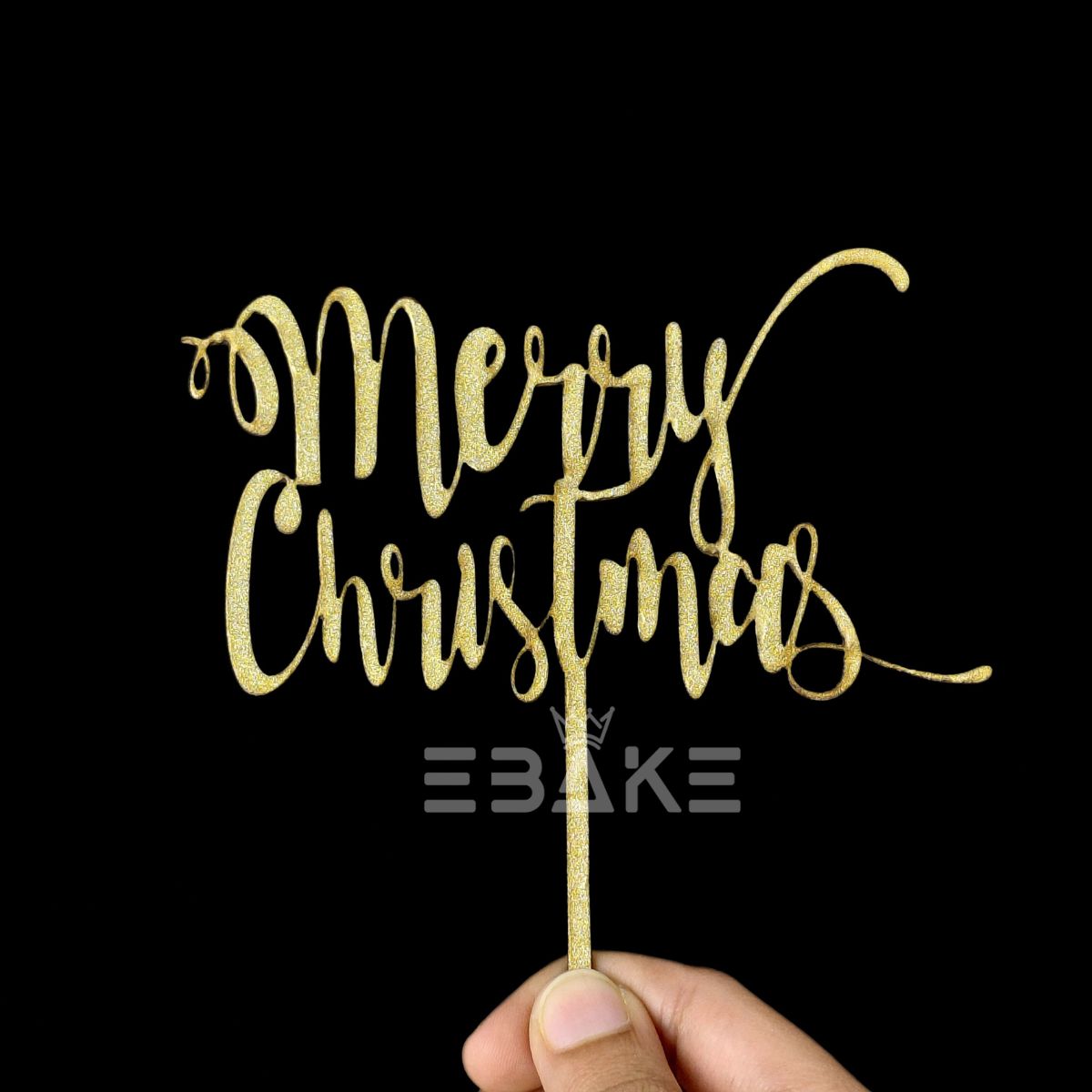 Merry Christmas Cake Topper Gold MDF