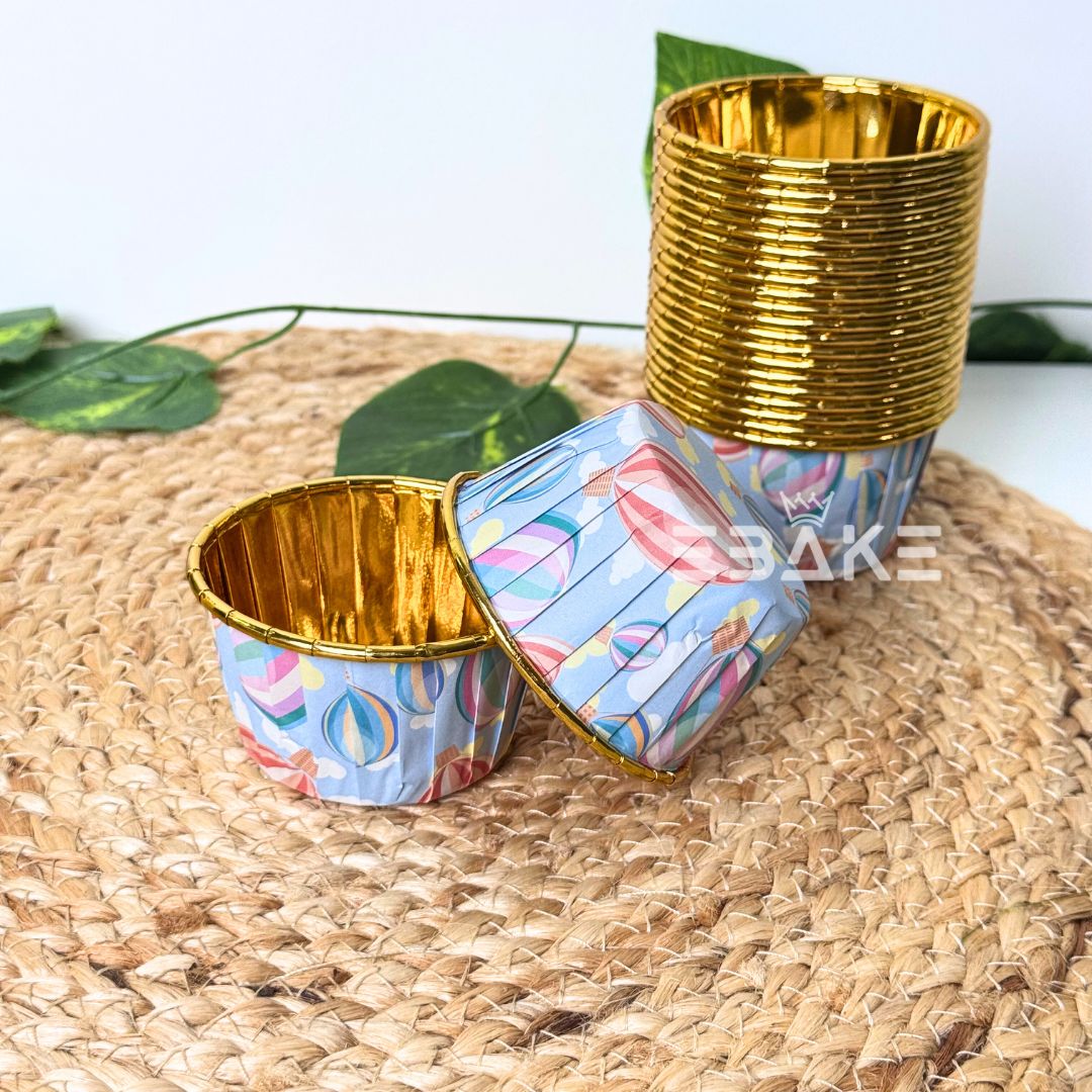 Imported Golden Lined Rolled Rim Muffin Cup / Cupcake Liners - Printed (Set of 25 pieces) Large
