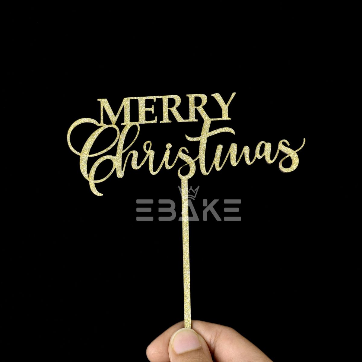 Merry Christmas Cake Topper Gold MDF