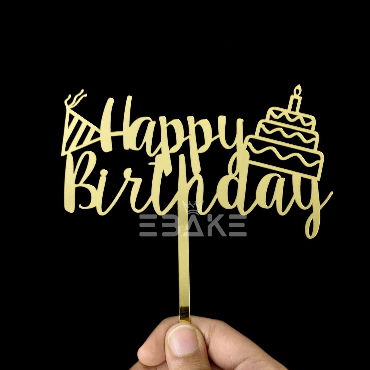 Happy Birthday Cake Topper Golden