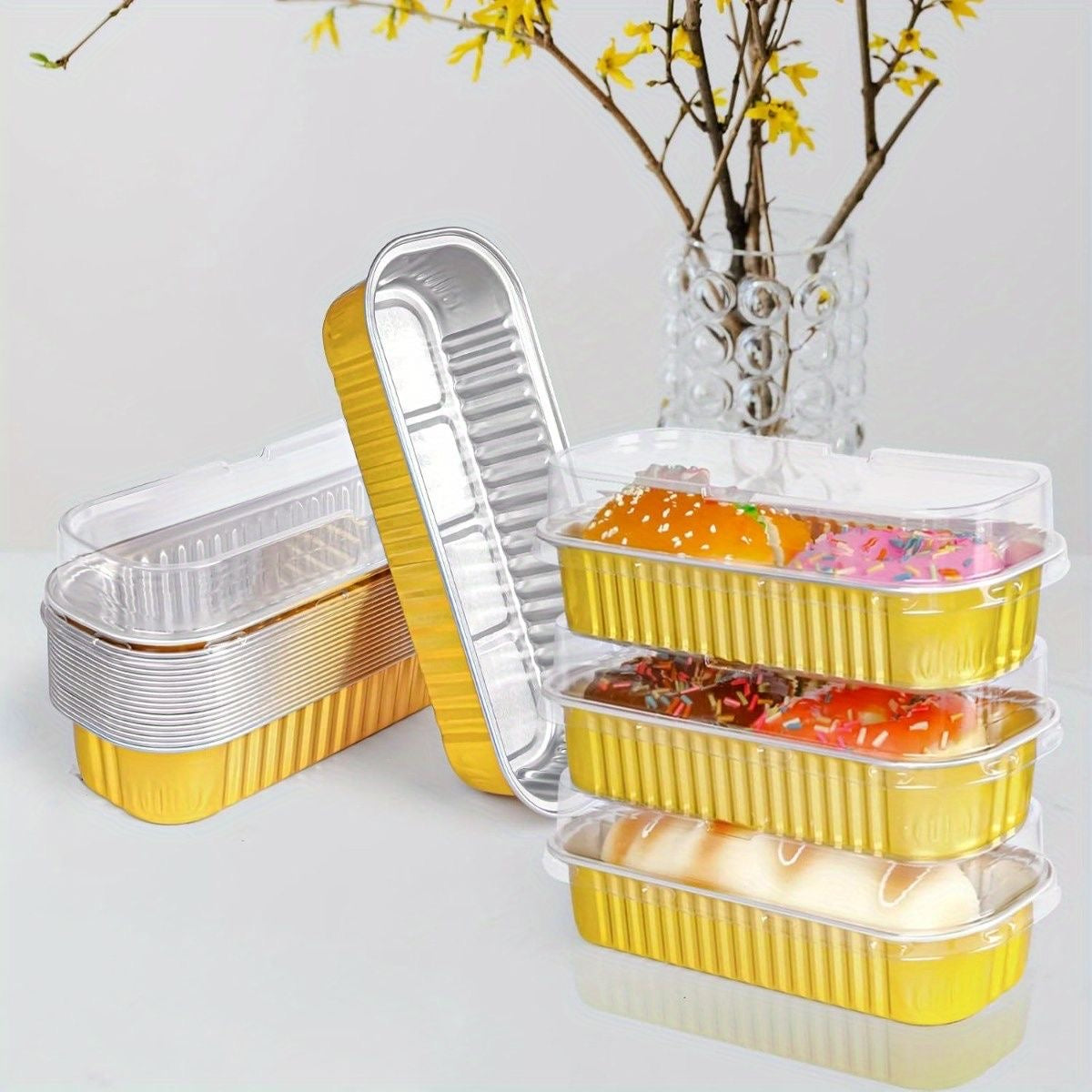 Gold Aluminium Foil Mini Loaf Pans With Lids