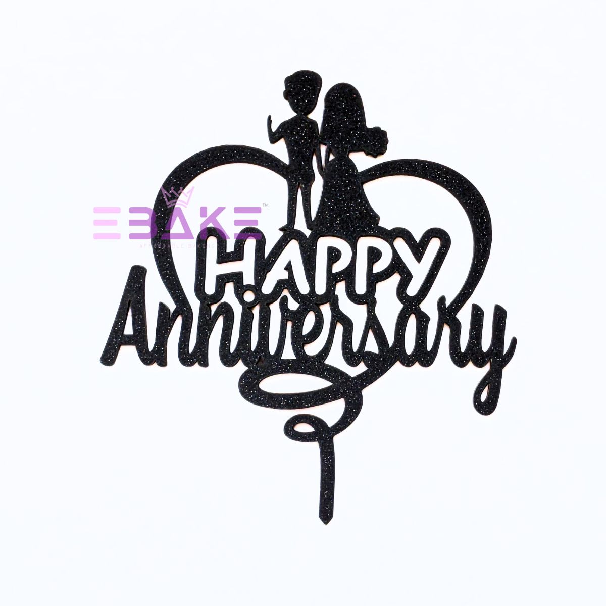 Happy Anniversary Cake Topper Black MDF