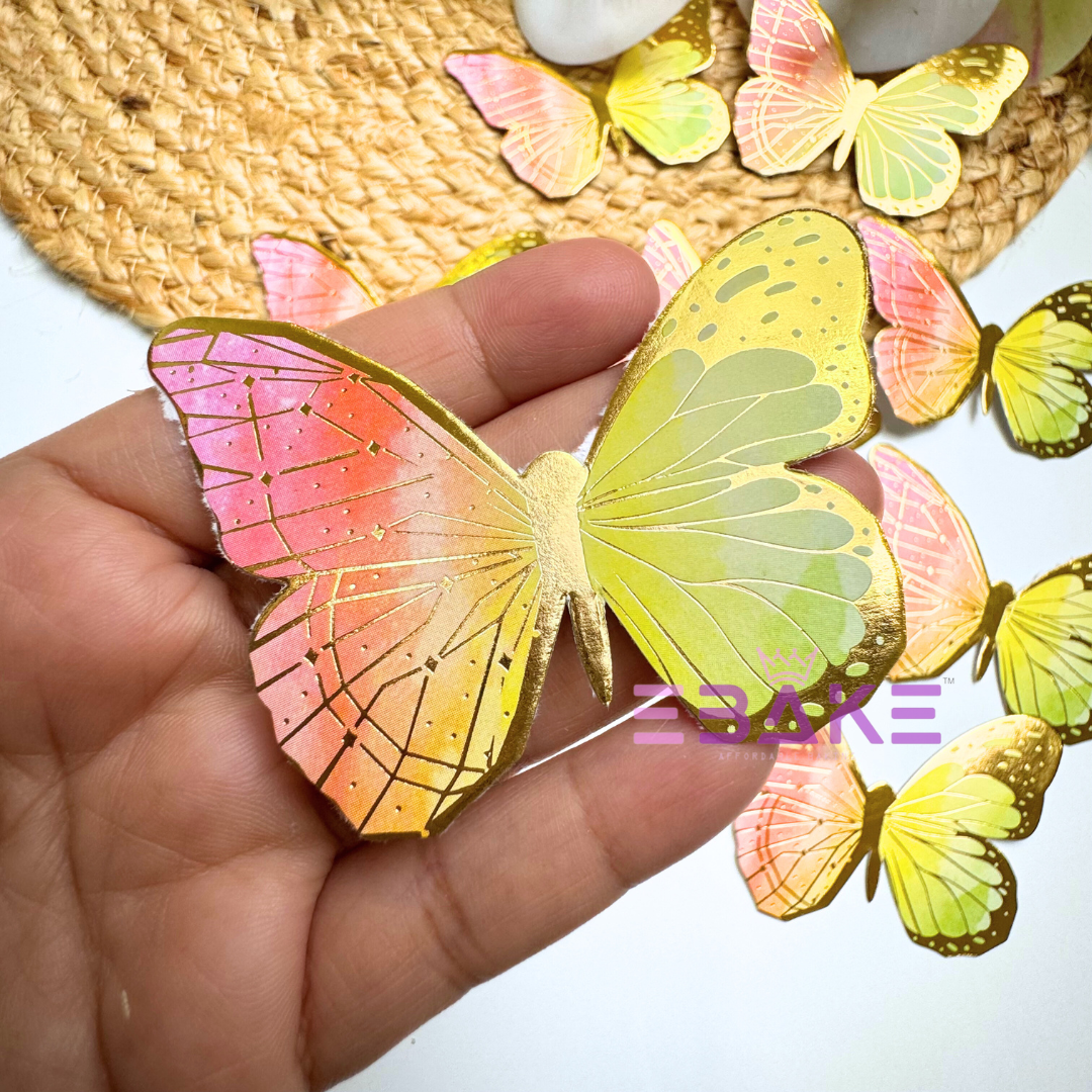 New Paper Butterflies - Yellow & Orange Ombre (Set of 8 Pieces)