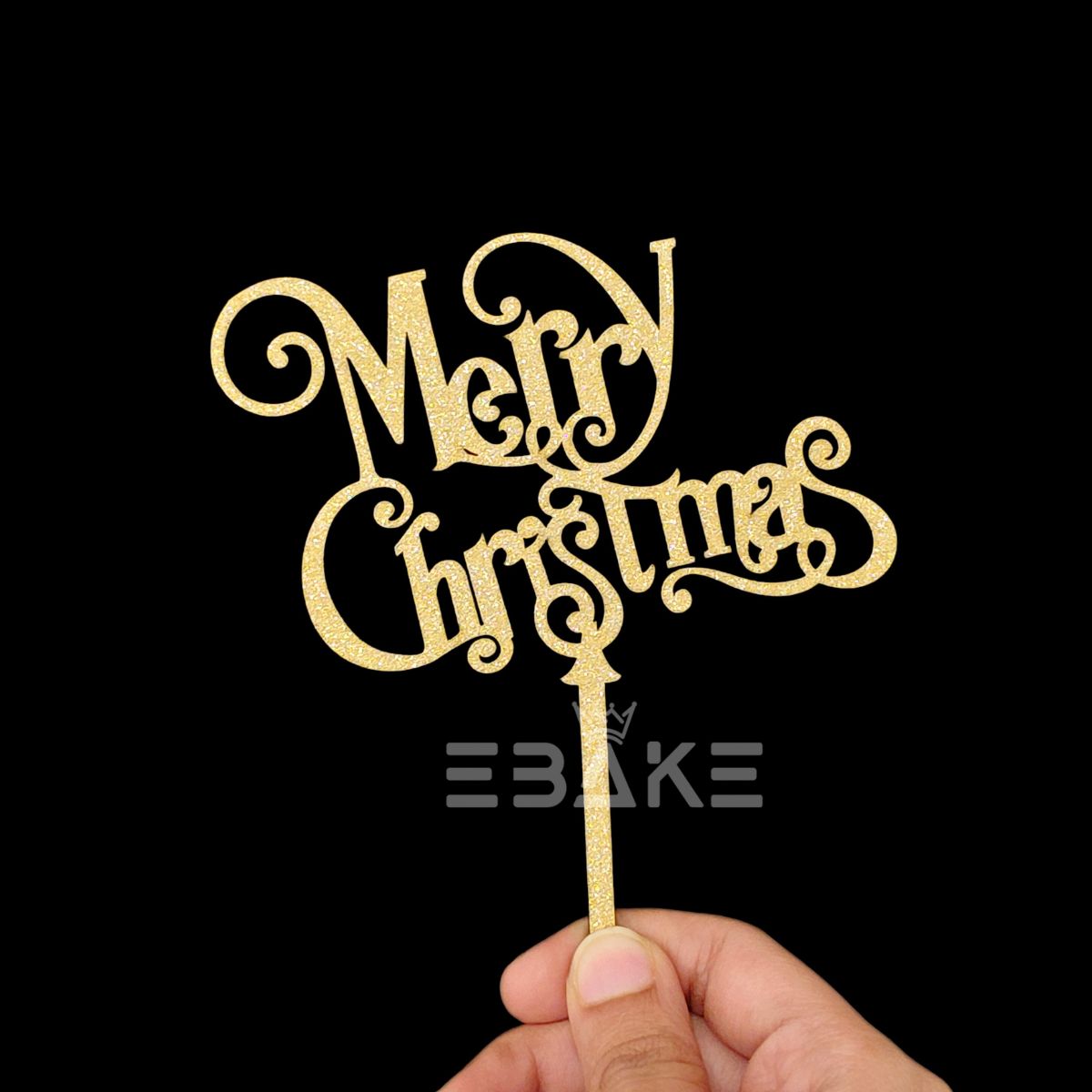 Merry Christmas Cake Topper Gold MDF