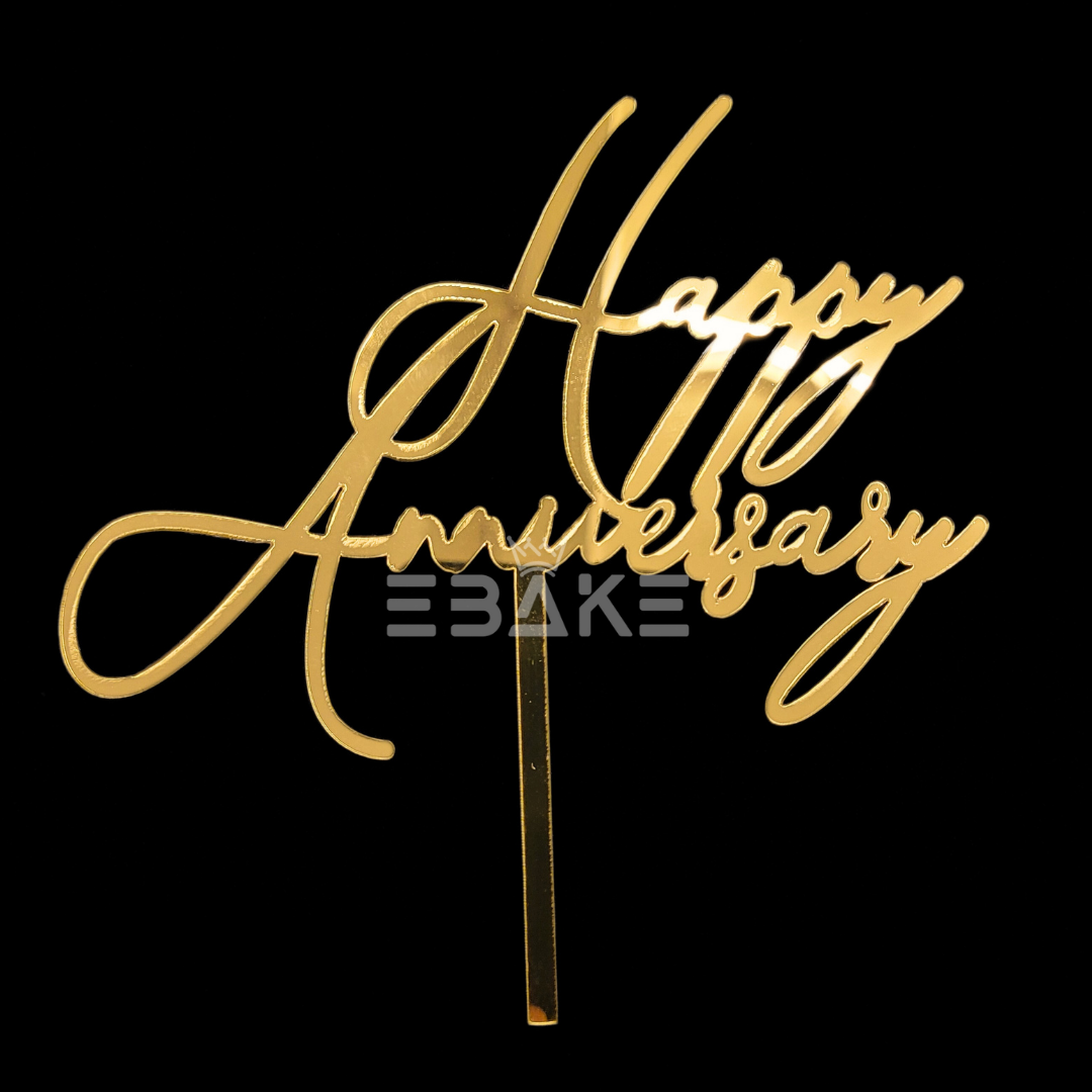 Happy Anniversary Cake Topper Golden