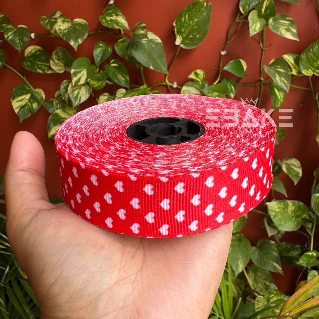 Hearts Printed Grosgrain Ribbon Red & White
