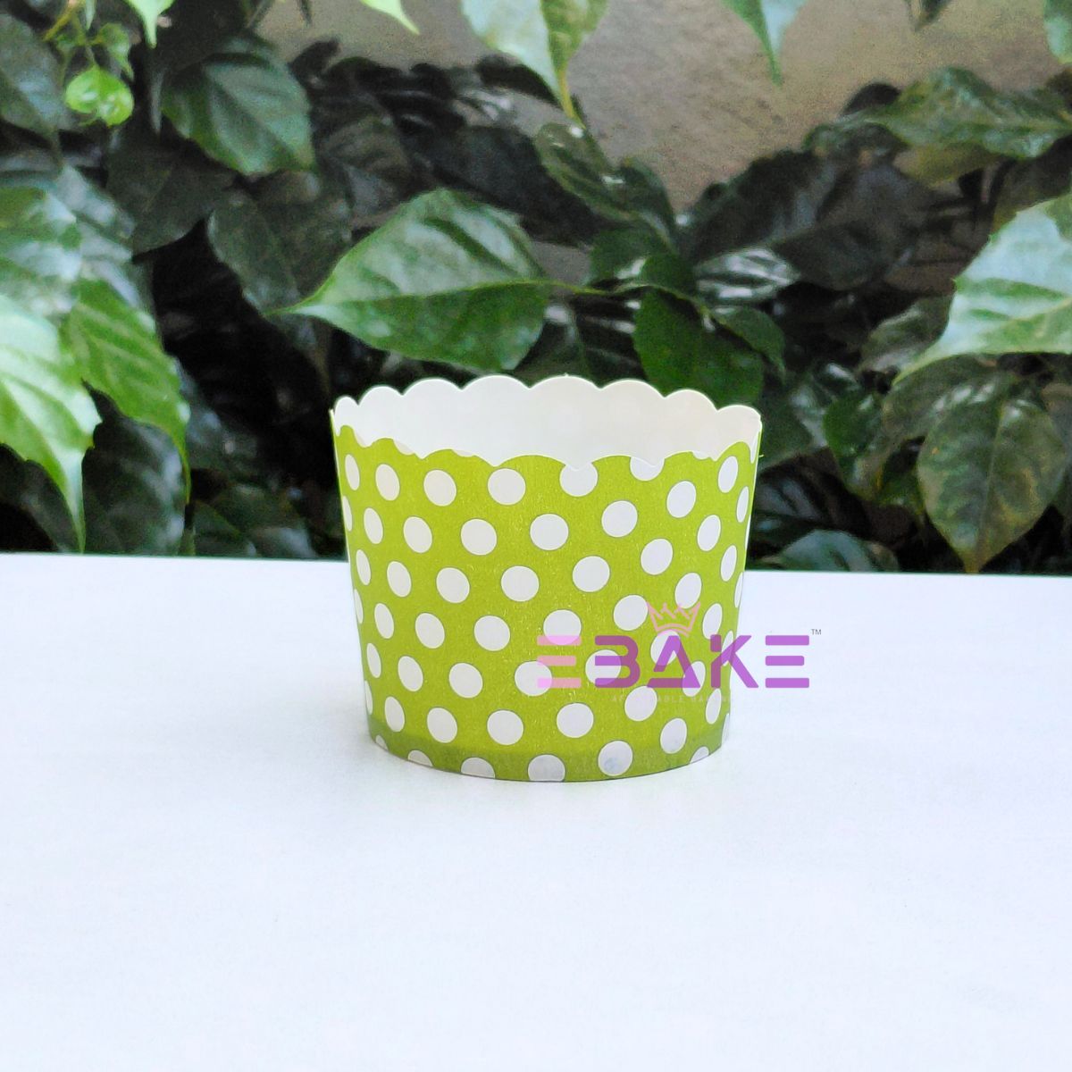 Polka Dot Printed Paper Muffin Cup- Set Of 50 Pieces Medium (Green)