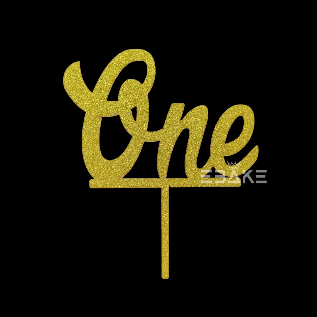 One Cake Topper First Birthday Gold Shimmer MDF
