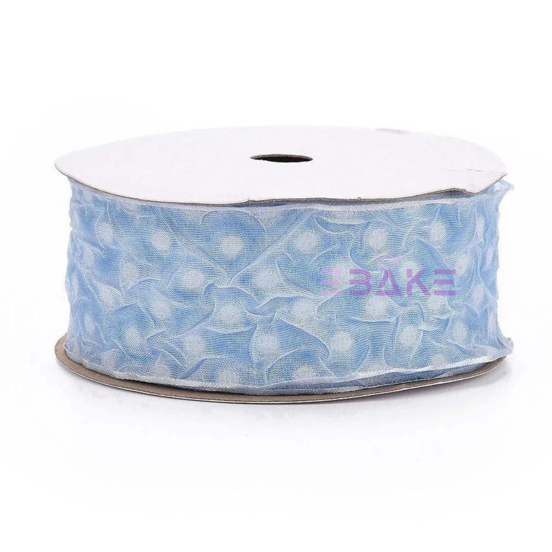 Dots Printed Sheer Chiffon Wrinkle Ribbon 2.5 CM - 10 Yards (BLUE)