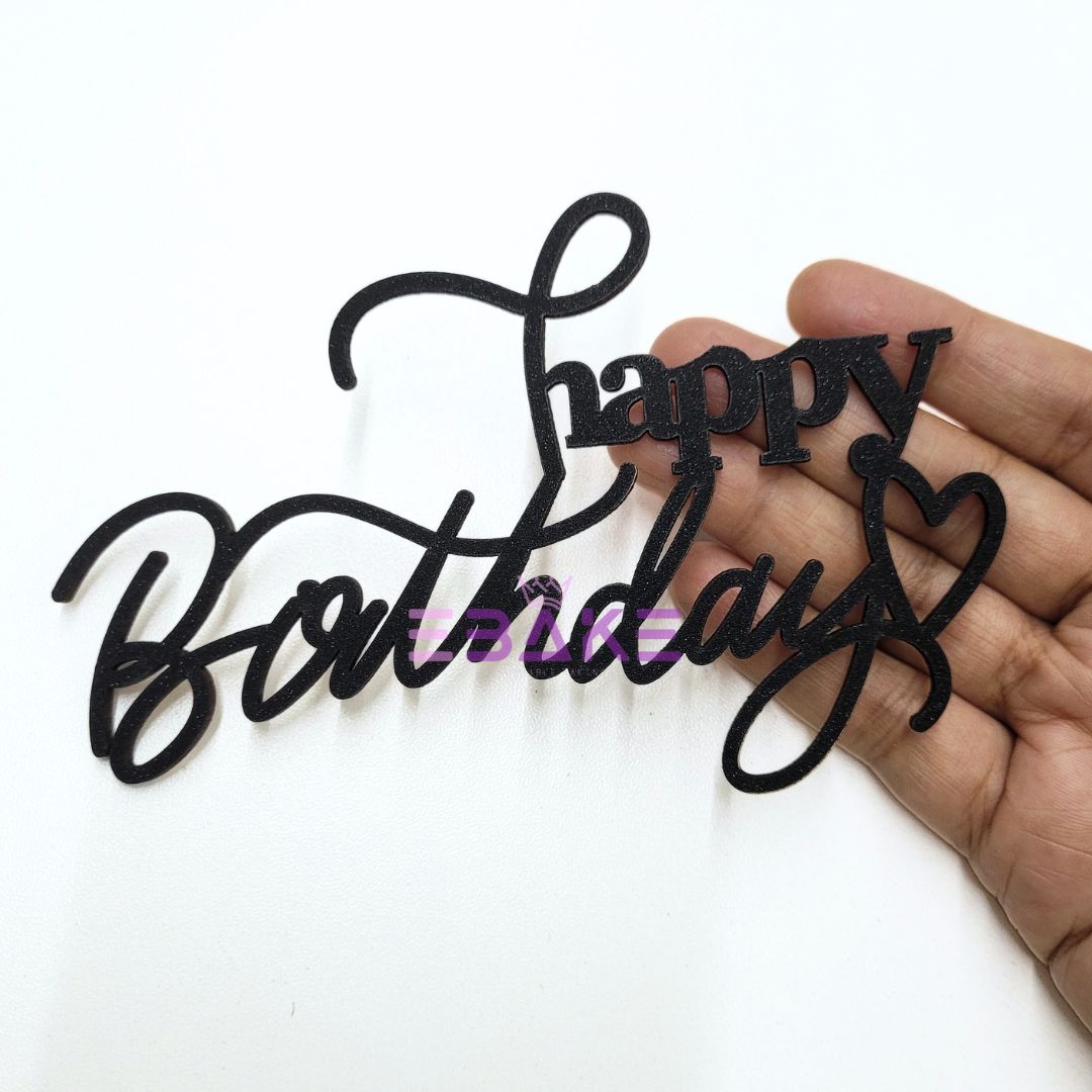 Happy Birthday Cutout/Charm Black MDF