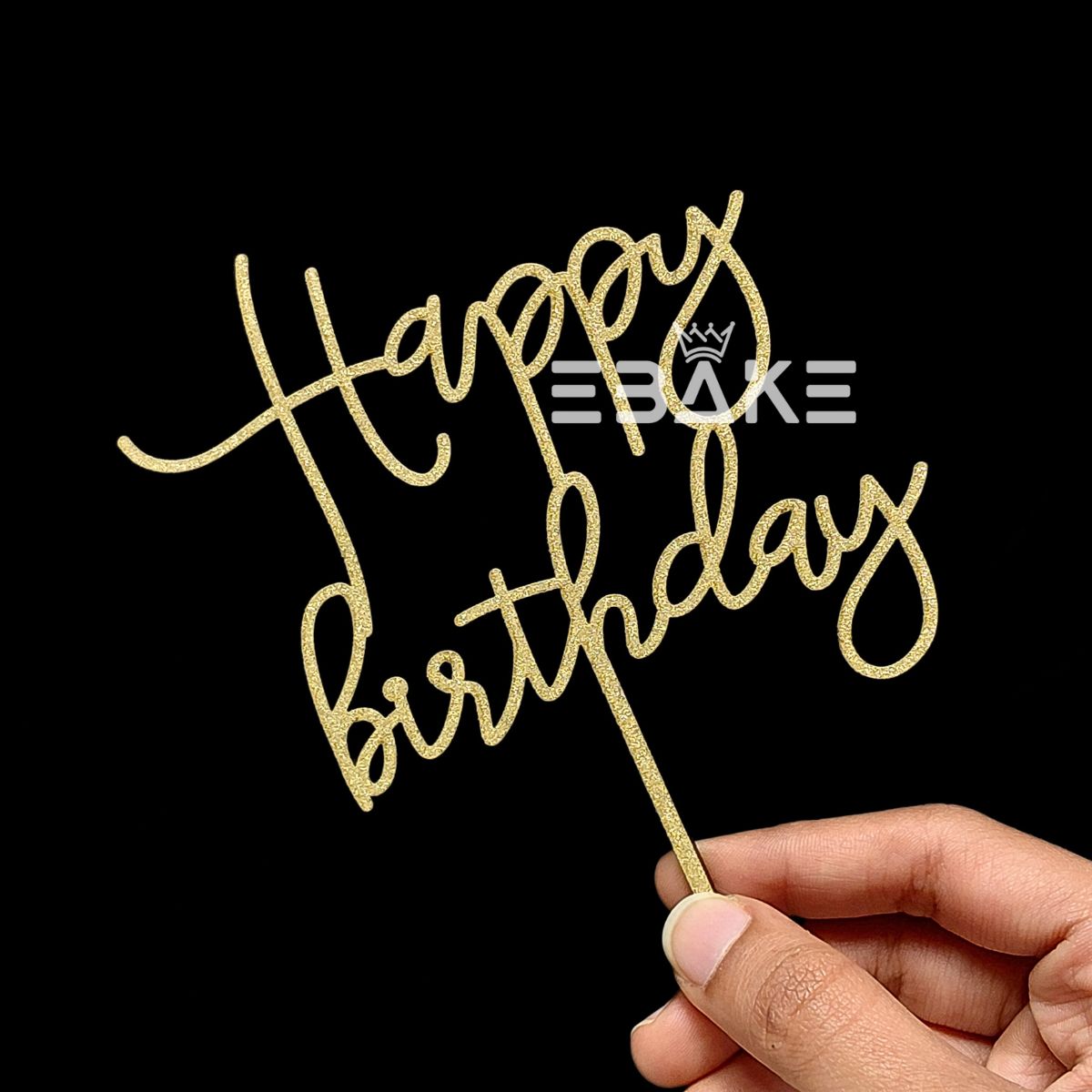 Happy Birthday Cake Topper Gold Shimmer MDF