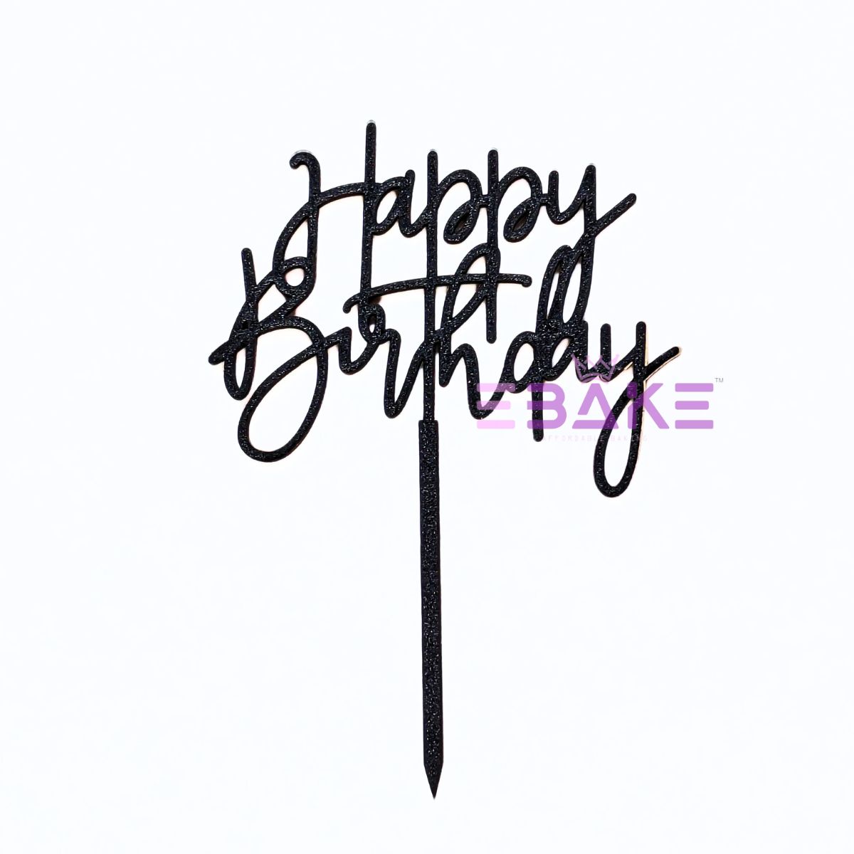 Happy Birthday Cake Topper Black Shimmer MDF