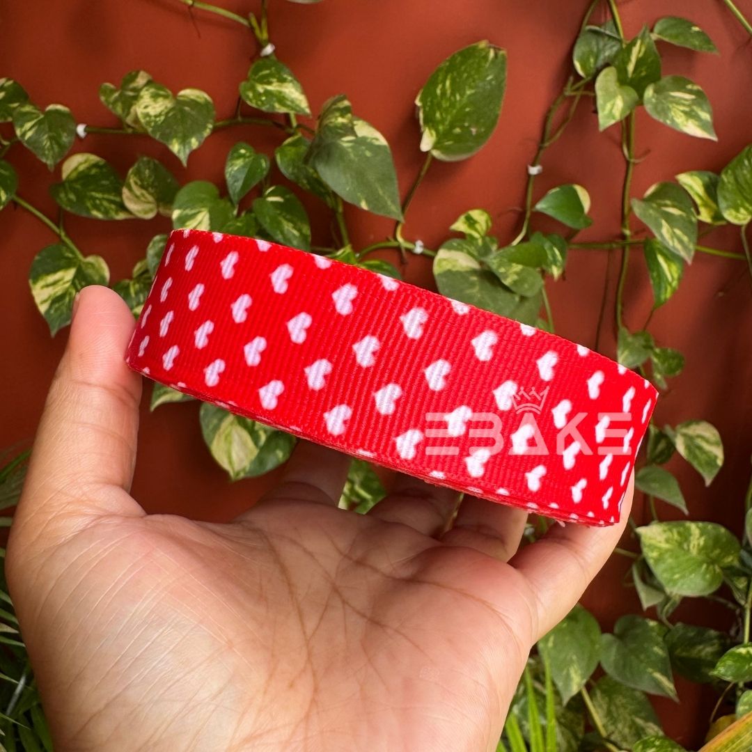 Hearts Printed Grosgrain Ribbon Red & White