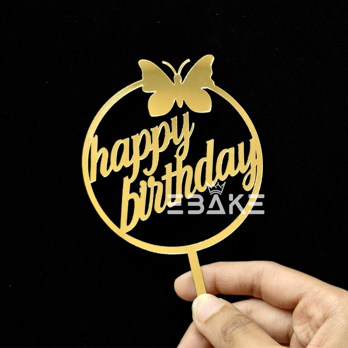 Happy Birthday Cake Topper 5 Inch Golden