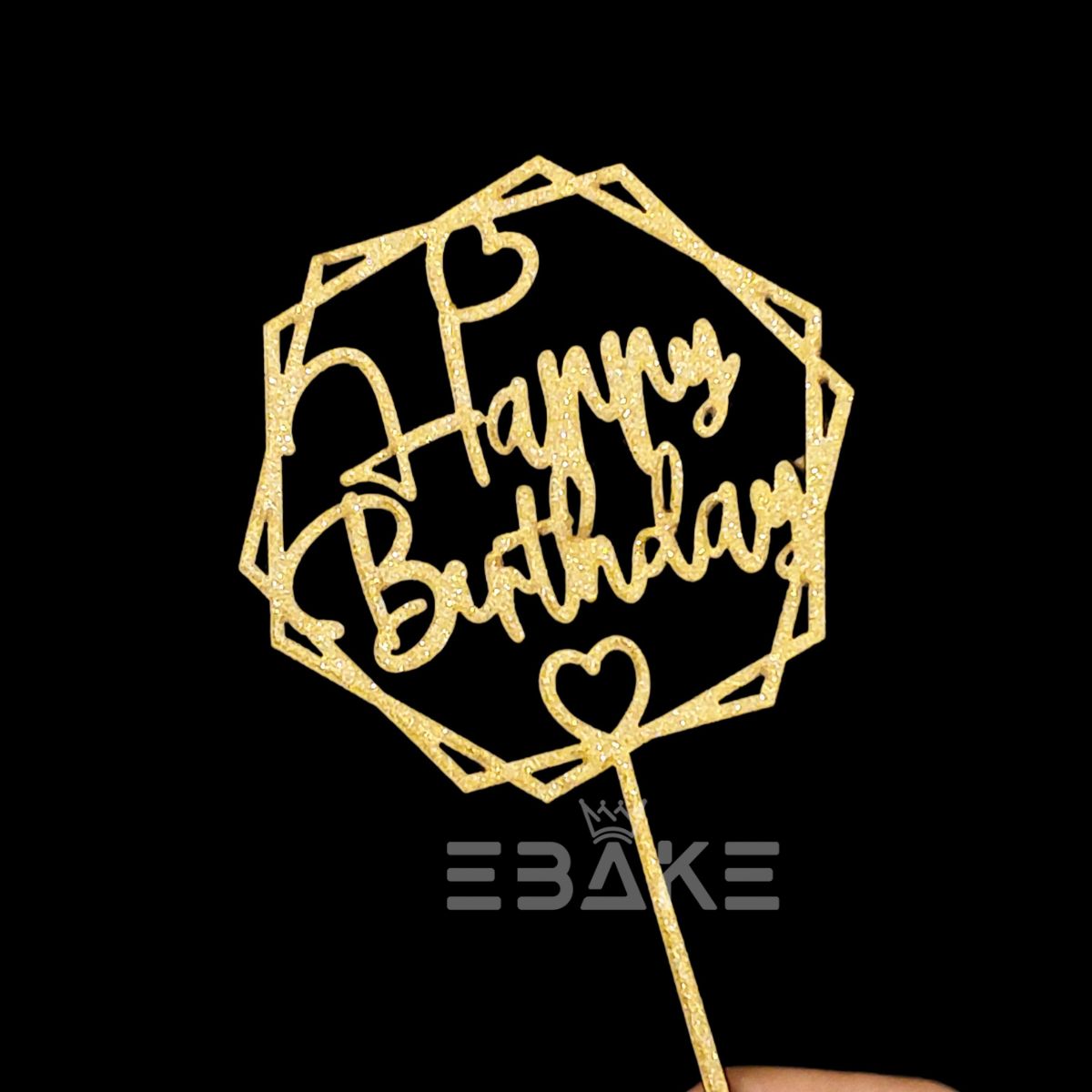 Happy Birthday Cake Topper Gold Shimmer MDF