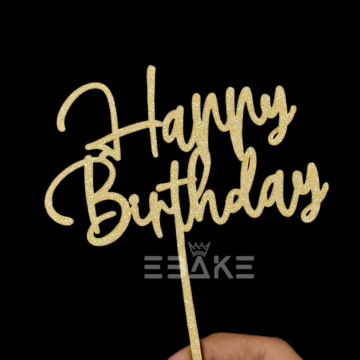 Happy Birthday Cake Topper Gold Shimmer MDF