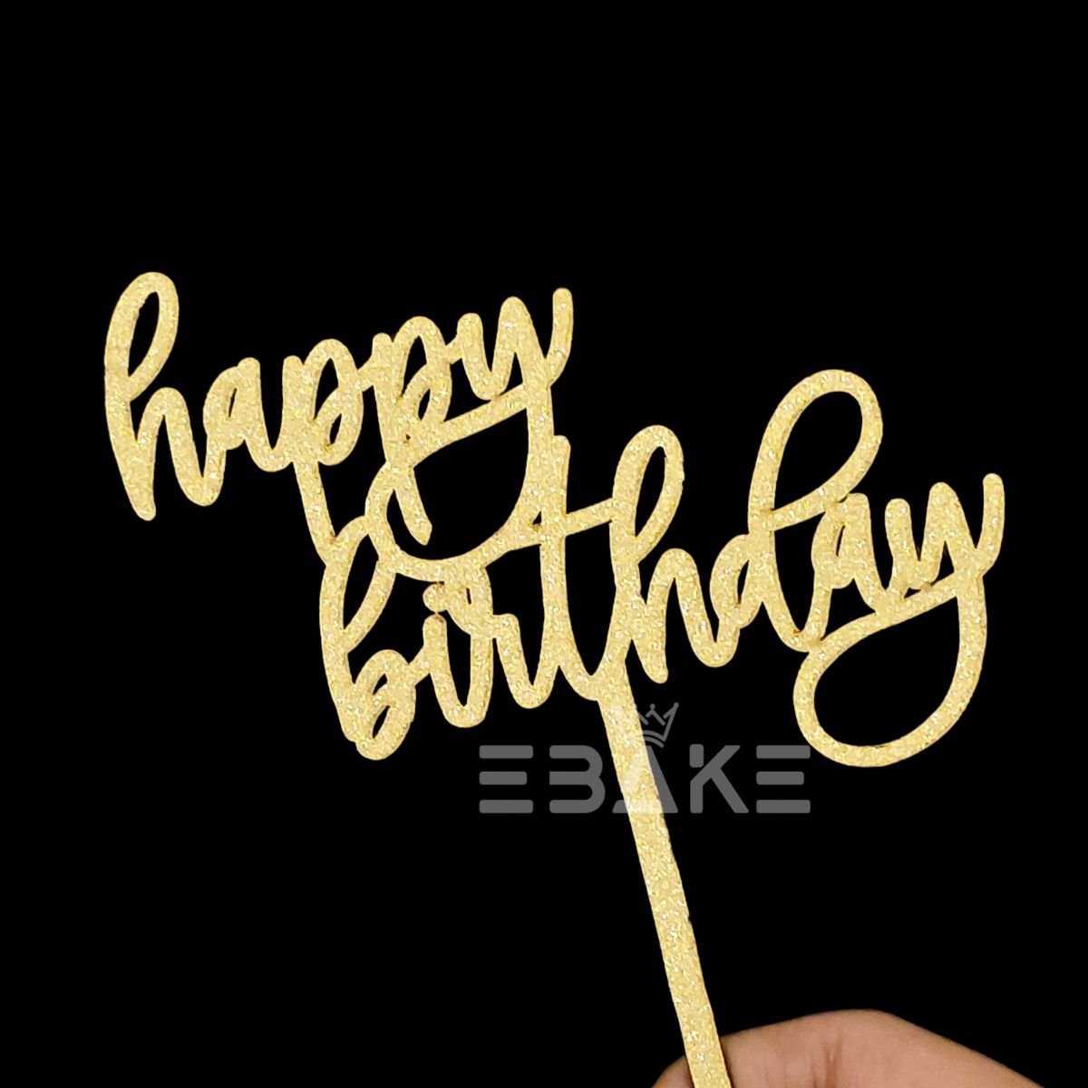 Happy Birthday Cake Topper Gold Shimmer MDF