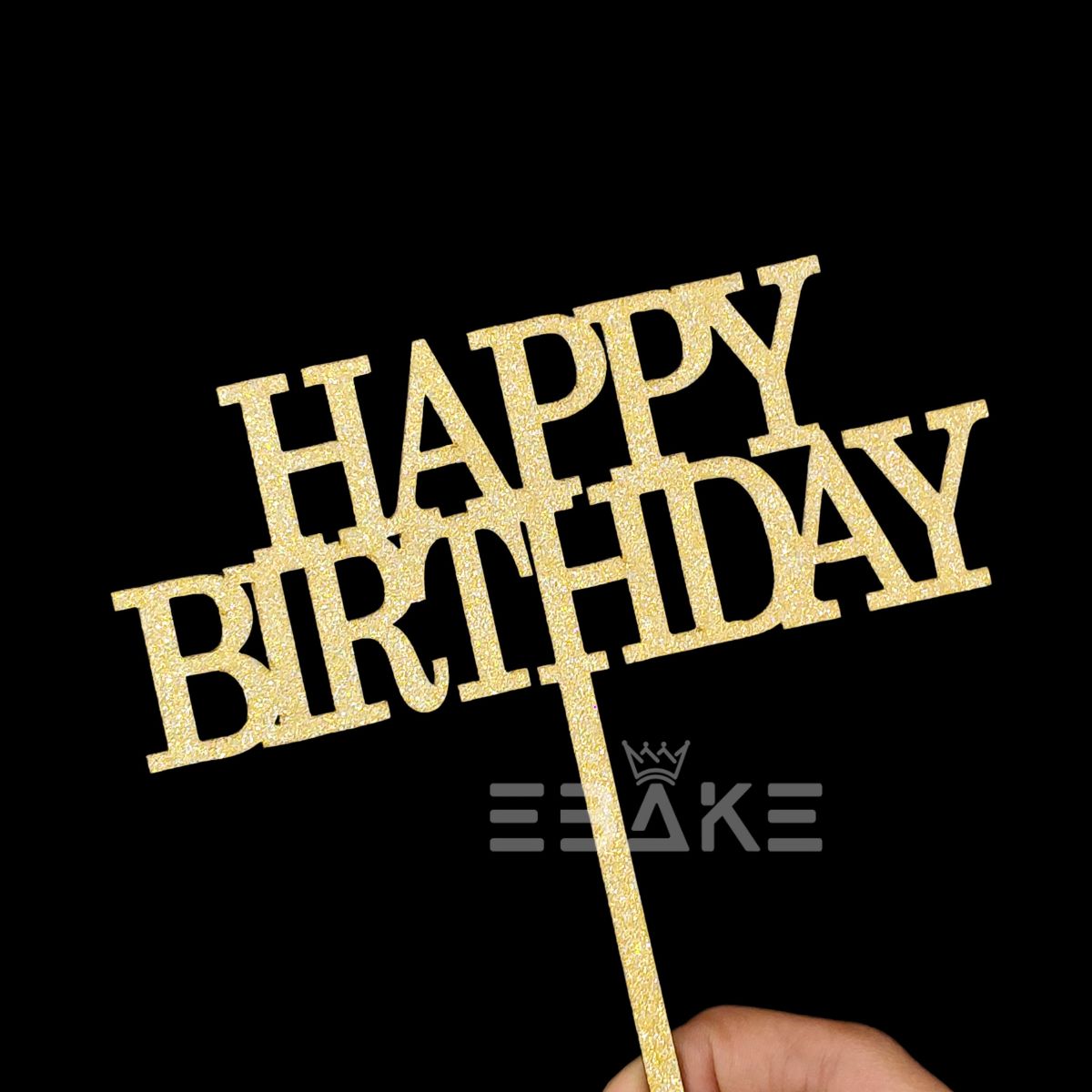Happy Birthday Cake Topper Gold Shimmer MDF