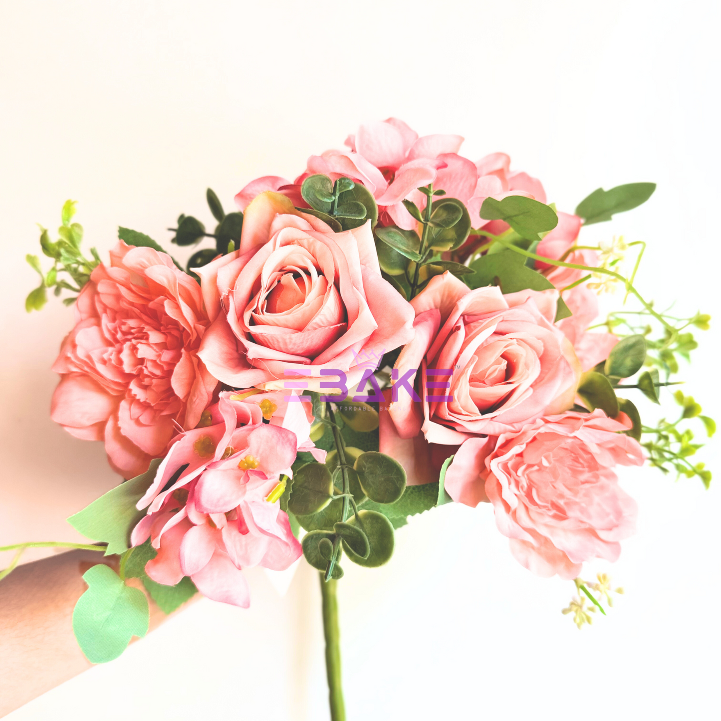 A1464 Premium Mixed Flower Bunch (Rose, Peony & Hydrangea With Fillers) Salmon Pink