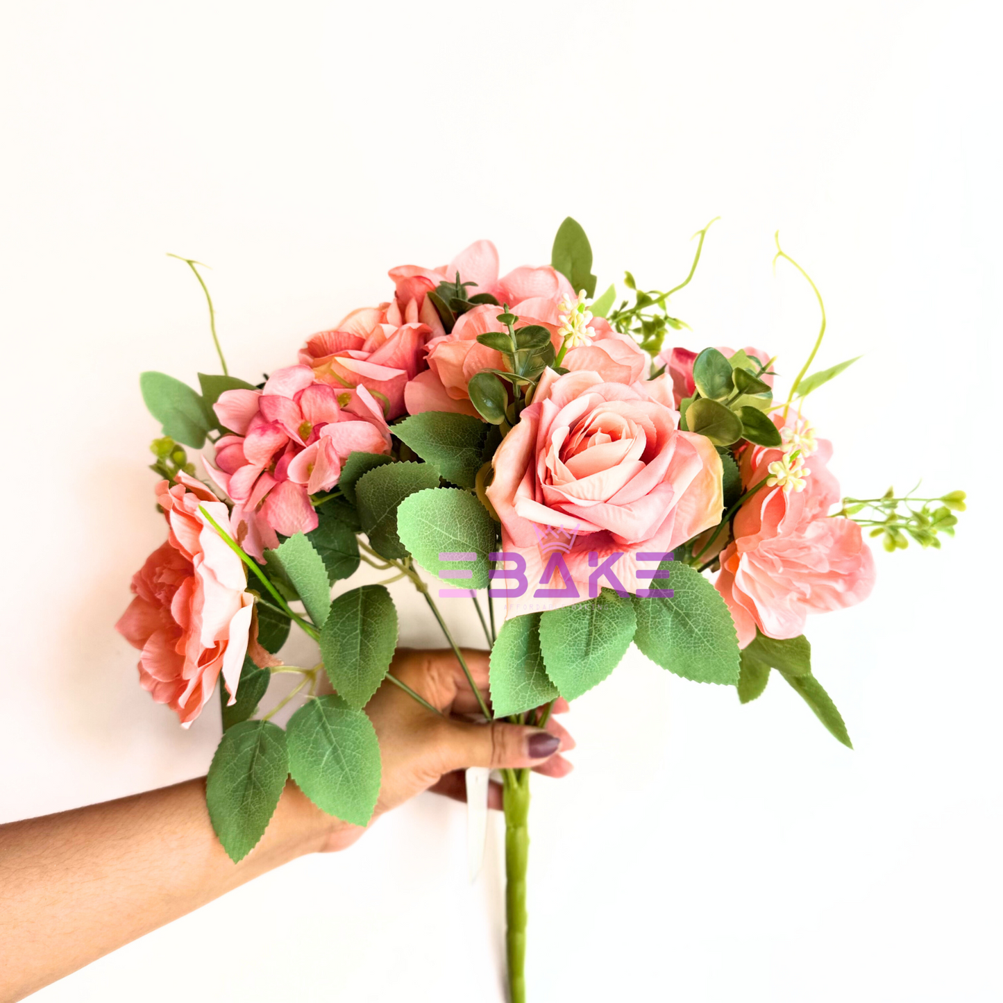 A1464 Premium Mixed Flower Bunch (Rose, Peony & Hydrangea With Fillers) Salmon Pink