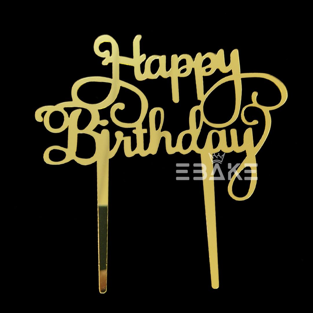 Happy Birthday Cake Topper Golden