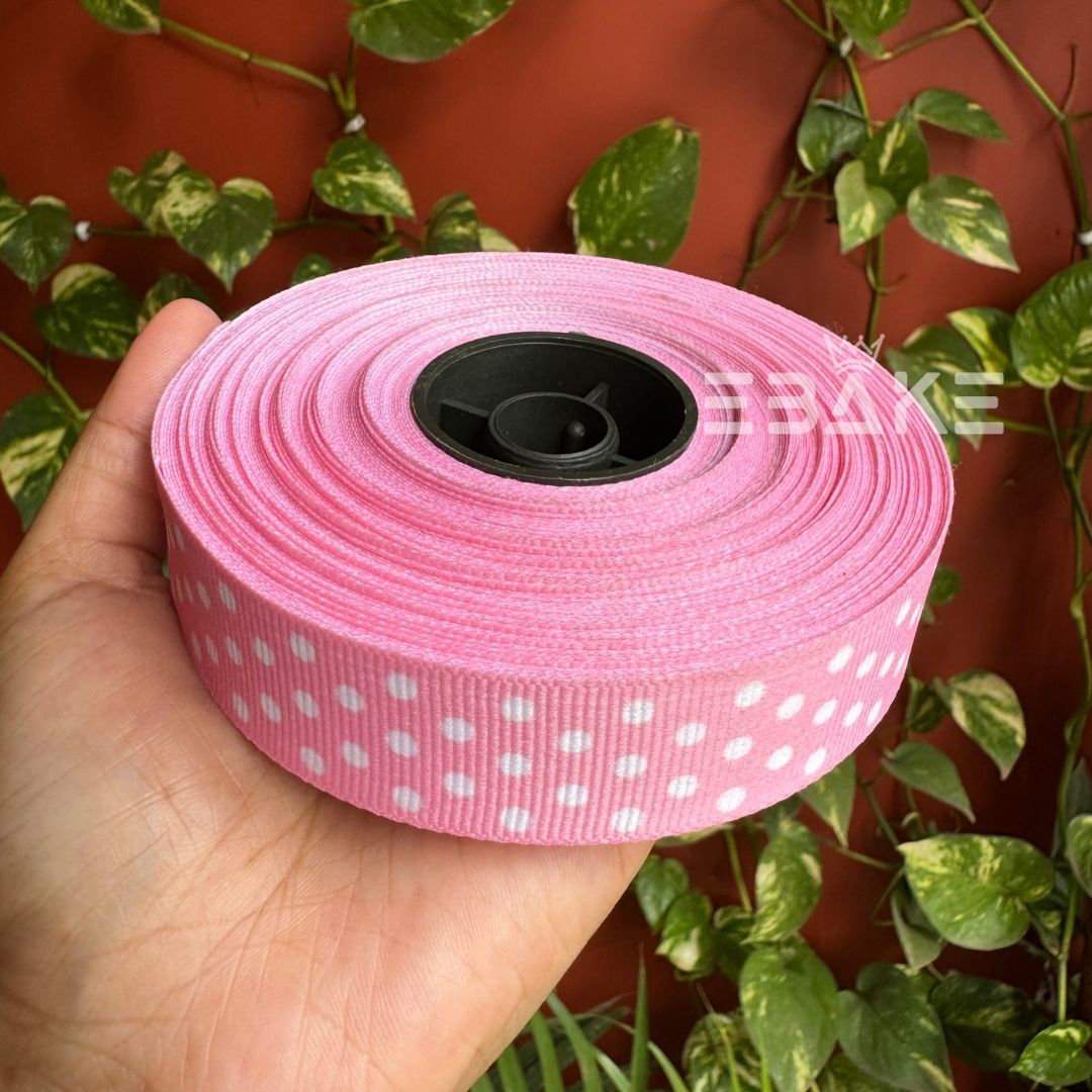 Pink Polka Dot Printed Pink Grosgrain Ribbon