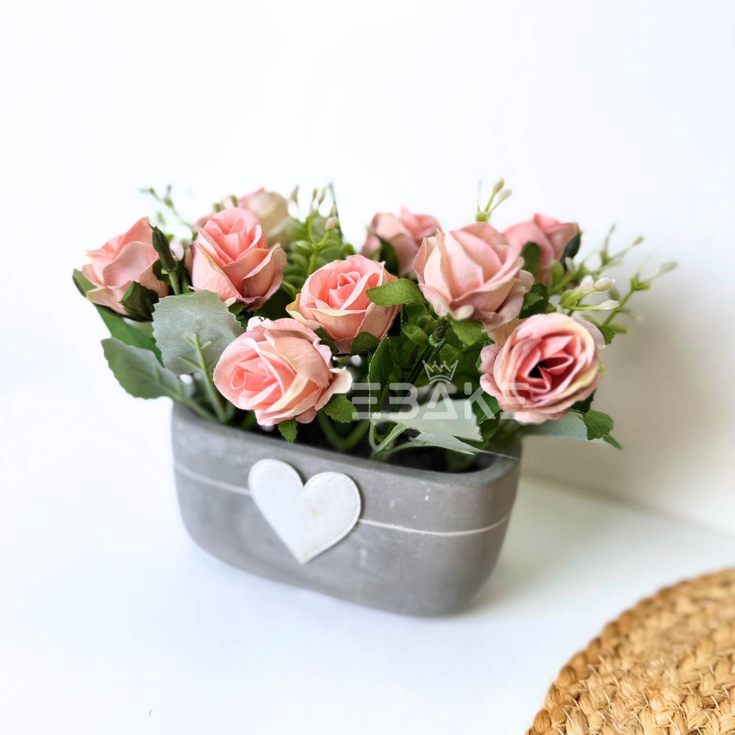 Decorative Artificial Roses in Stylish Ceramic Vase For Home Decor & Photography Prop (Blush)