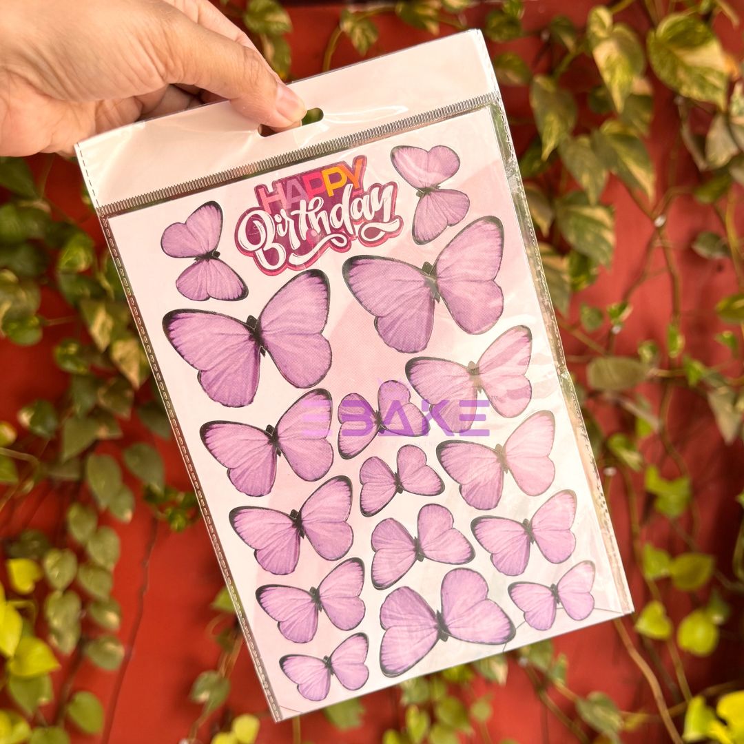 Purple Paper Butterflies With Birthday Tag - (Set of 16 Pieces)