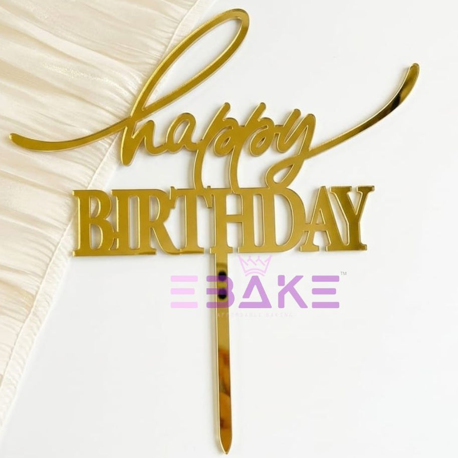 Happy Birthday Cake Topper 5 Inch Golden