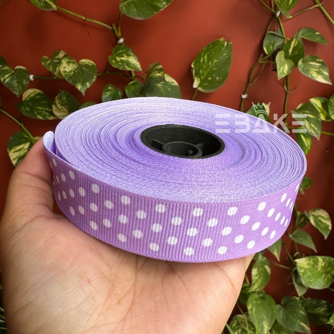 Lavender Polka Dot Printed Grosgrain Ribbon