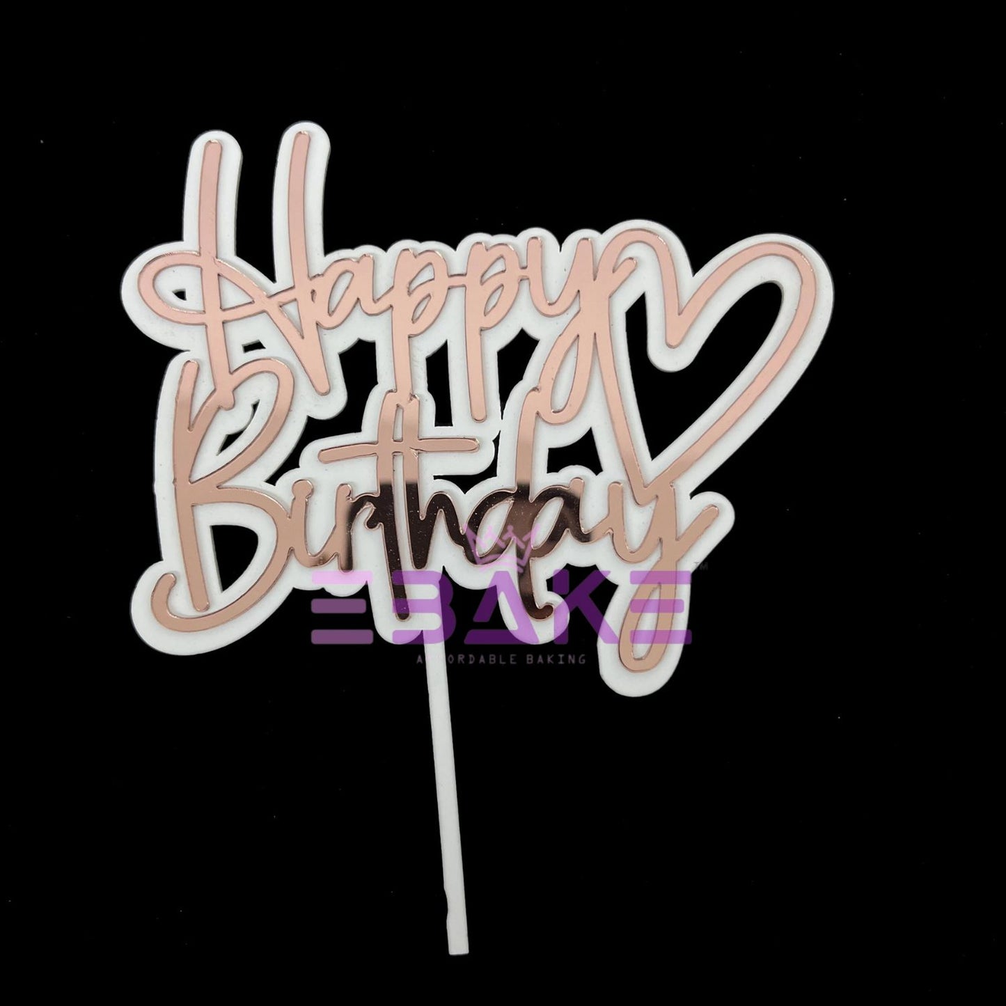 Happy Birthday Double Color Cake Topper (White & Rosegold)