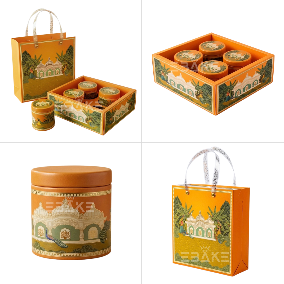 4 Jar Festive Hamper Box With Jar - Marigold Orange (Set Of 2 Boxes)