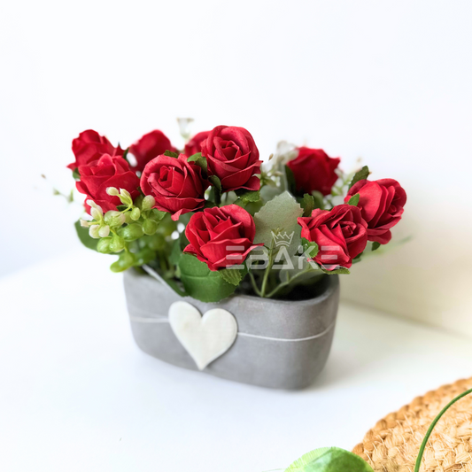 Decorative Artificial Roses in Stylish Ceramic Vase For Home Decor & Photography Prop (Red)