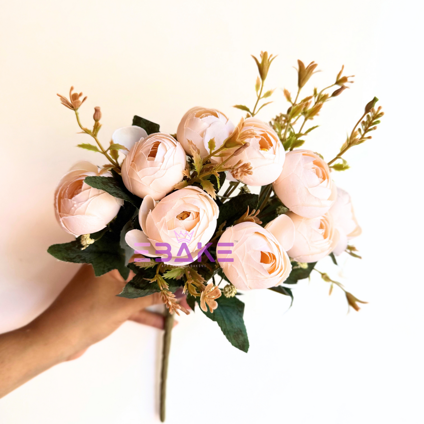 A1467 Premium Closed Peony Bunch (9 Peonies With Fillers) Light Peach