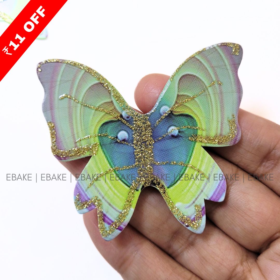 Green Paper Butterflies With Gold Glitter Foldable (Set of 10 Pieces)
