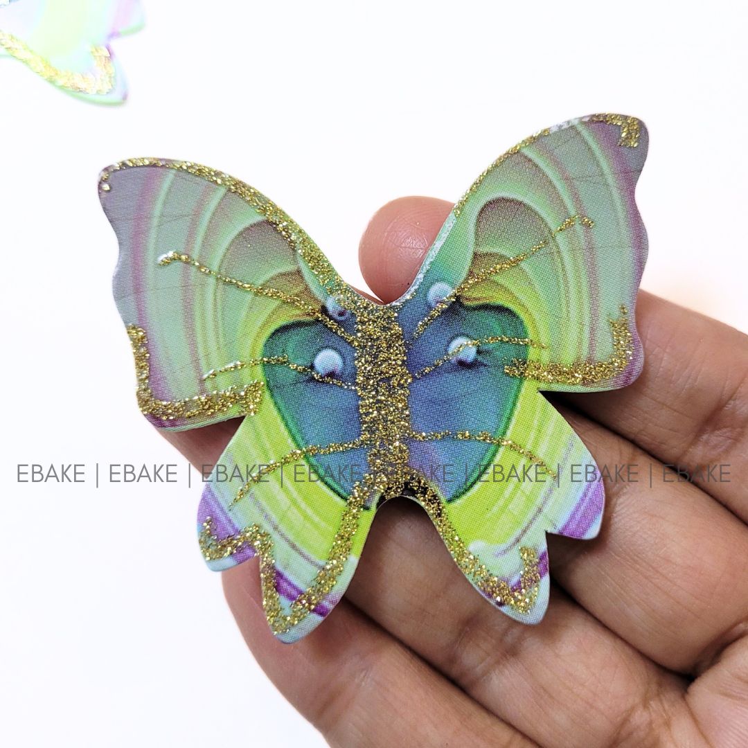 Green Paper Butterflies With Gold Glitter Foldable (Set of 10 Pieces)