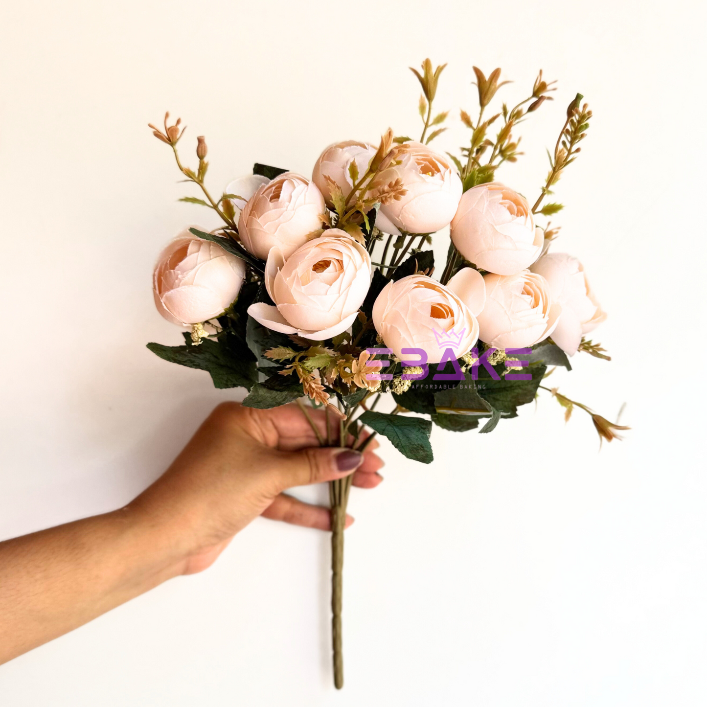 A1467 Premium Closed Peony Bunch (9 Peonies With Fillers) Light Peach