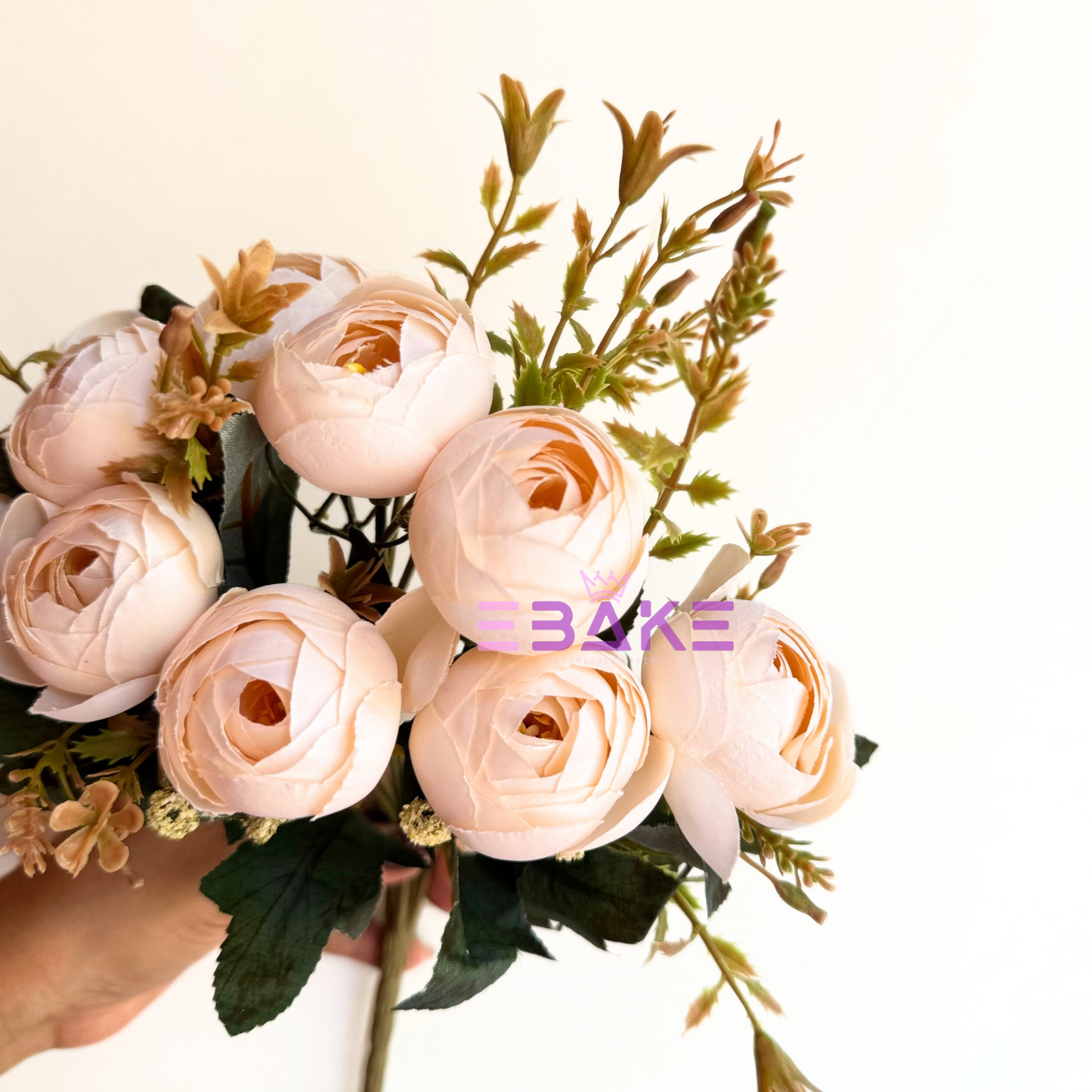 A1467 Premium Closed Peony Bunch (9 Peonies With Fillers) Light Peach